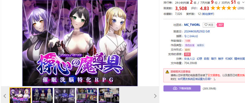探索RPG/奇幻互动机械X/2C 心灵操控魔法器 ～强大而美丽的冒险者的终结～ PC端 更新版 预览图