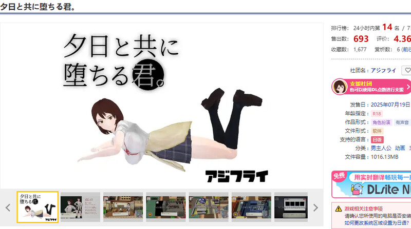 与夕阳一同坠落的你。（夕日と共に堕ちる君。）V1.3 PC端 AI汉化版 预览图