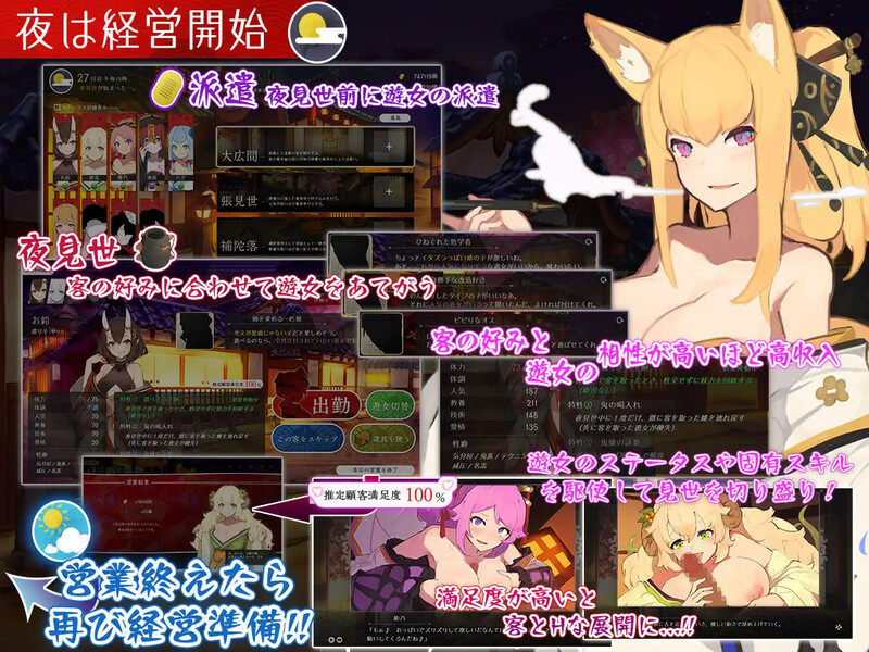 DL2月新作【爆款SLG/生活经营/汉化】梦吉原的妖异妓楼～妖怪大楼重建谭～（夢吉原のあやかし妓楼 ～妖怪大楼再建譚～）V1.03 PC端 AI汉化版 预览图